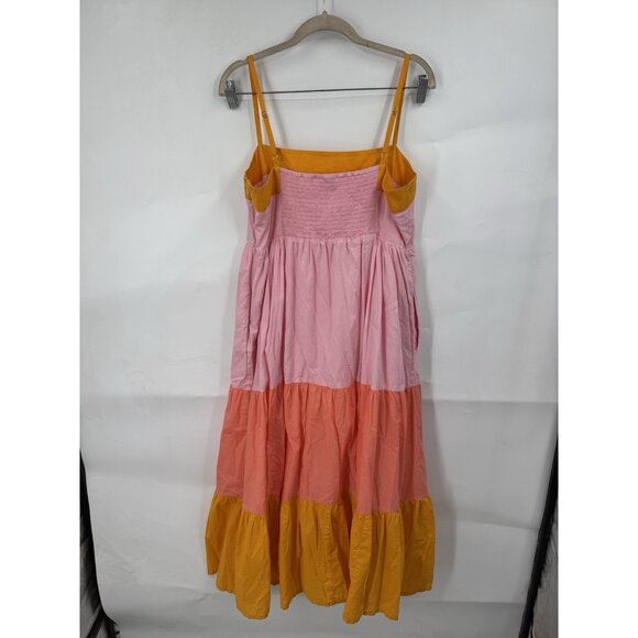 J. Crew Tiered Colorblock Midi Dress Women 12 Sherbet Pink Peach Peasant Prairie - Picture 3 of 13
